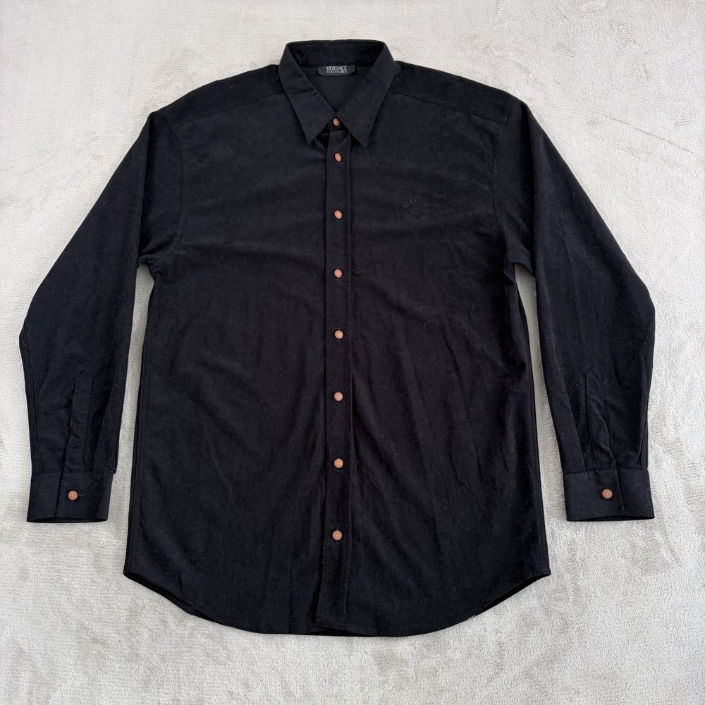 Vintage Versace Classic V2 Chest Logo Shirt in Black Velvet Men XXL Italy RARE